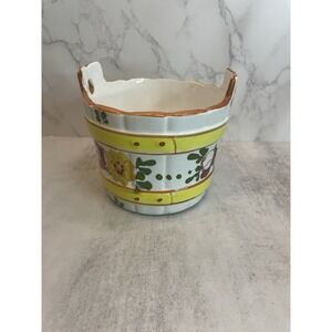 FTD Hand Painted Bucket Barrel Planter Portugal 5" tall